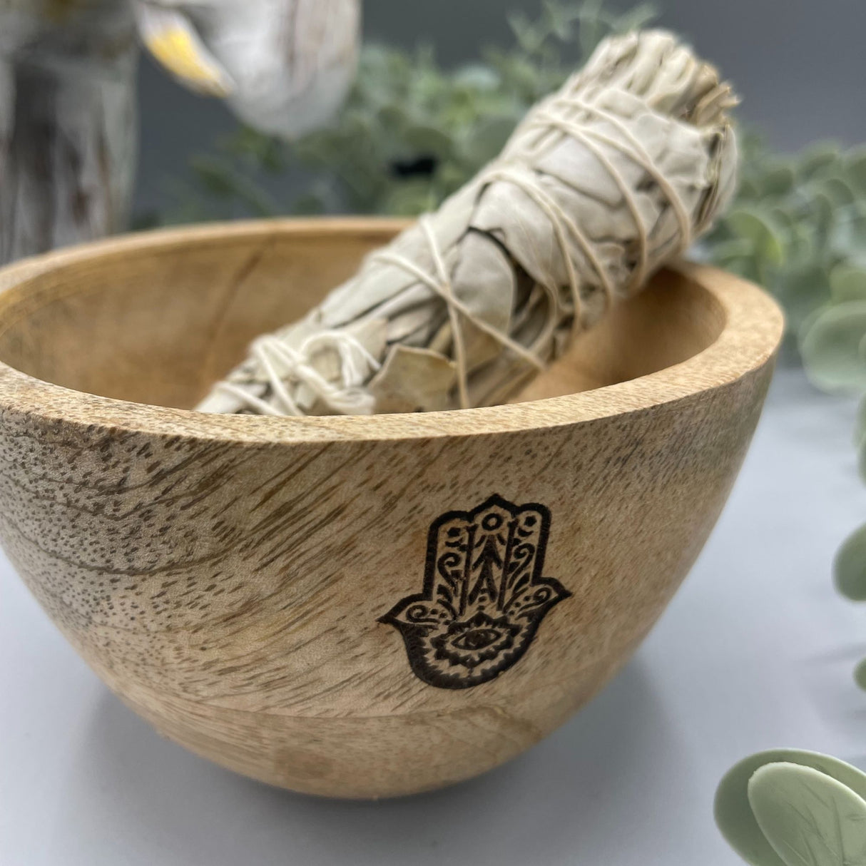 Smudge Bowl Wooden Hamsa Altar Offerings 11x7cm