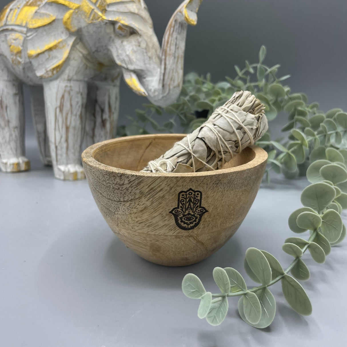 Smudge Bowl Wooden Hamsa Altar Offerings 11x7cm
