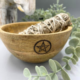 Wooden Smudge Bowl Pentagram Altar 13x7cm