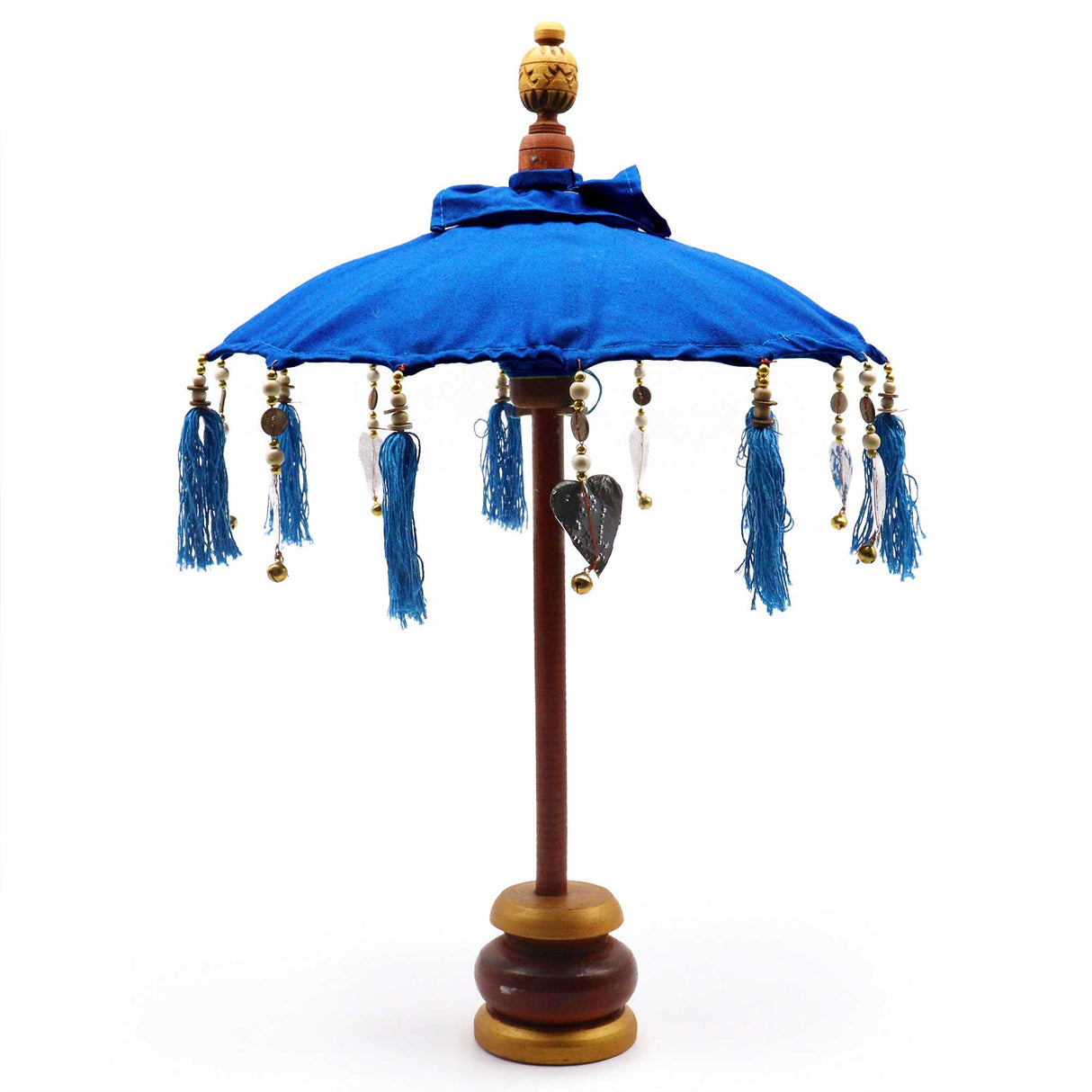 Handcrafted Bali Home Decor Parasol - 40cm Blue Cotton Umbrella with Tassels and Beads