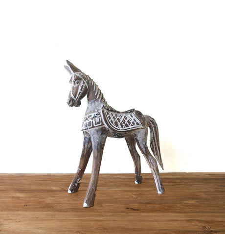 Nagy antik fa ló figura 32 cm