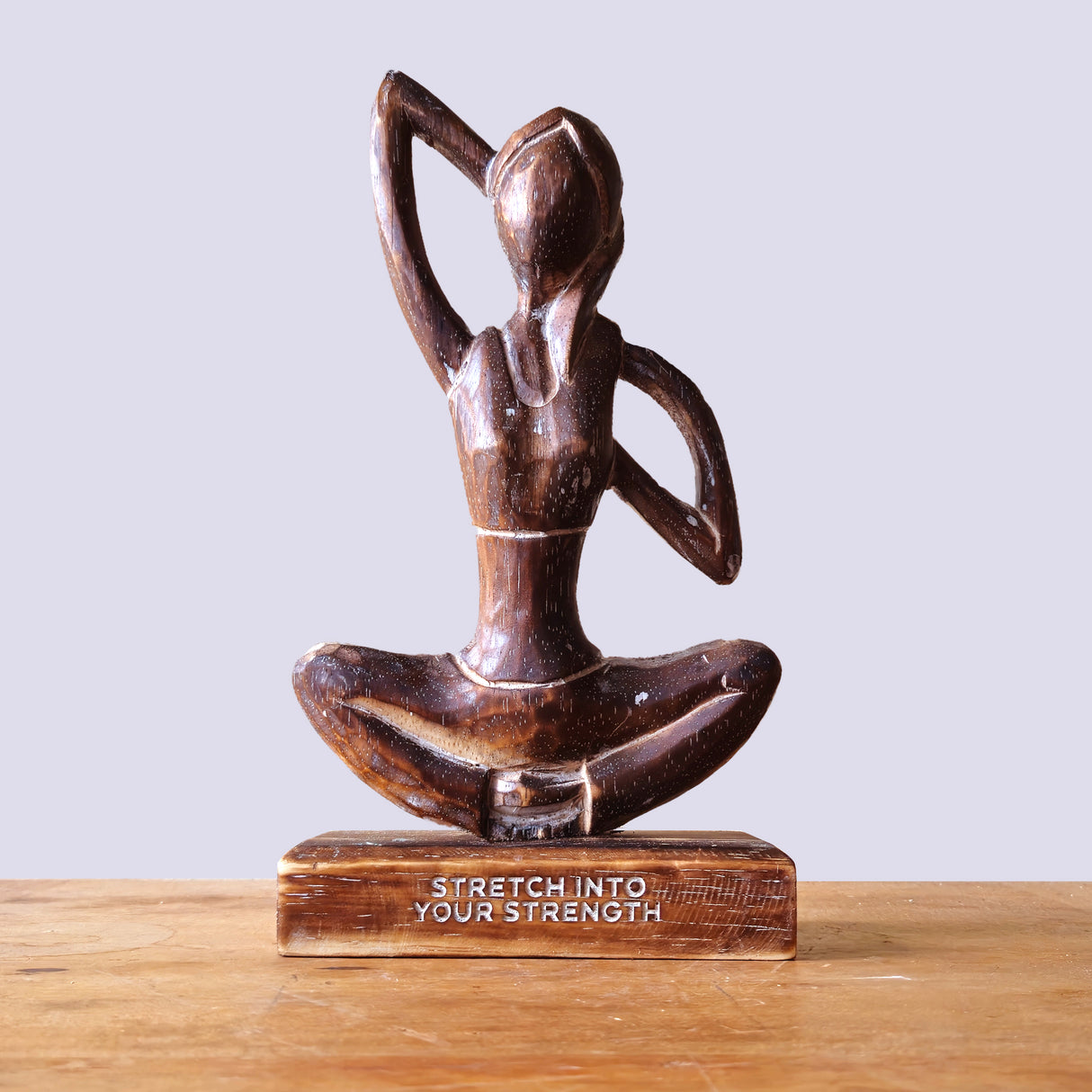 Antique Wooden Yoga Sculpture - Cow Face Pose - "Stretch into Your Strength" Figurine