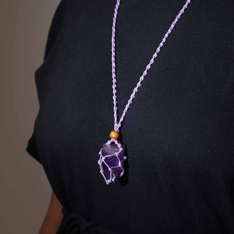 Gemstone Necklace Cord Adjustable Macrame Purple
