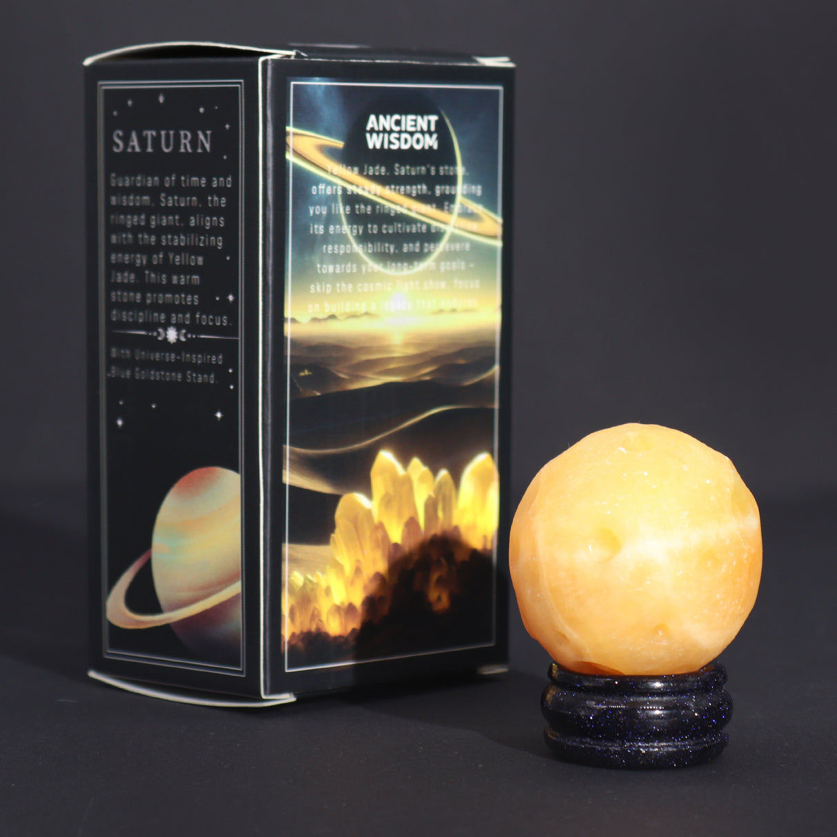 Sfera in Giada Gialla 40mm Pianeta Saturno con Base