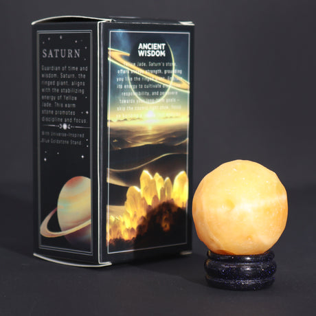 Yellow Jade Sphere 40mm Saturn Planet With Stand