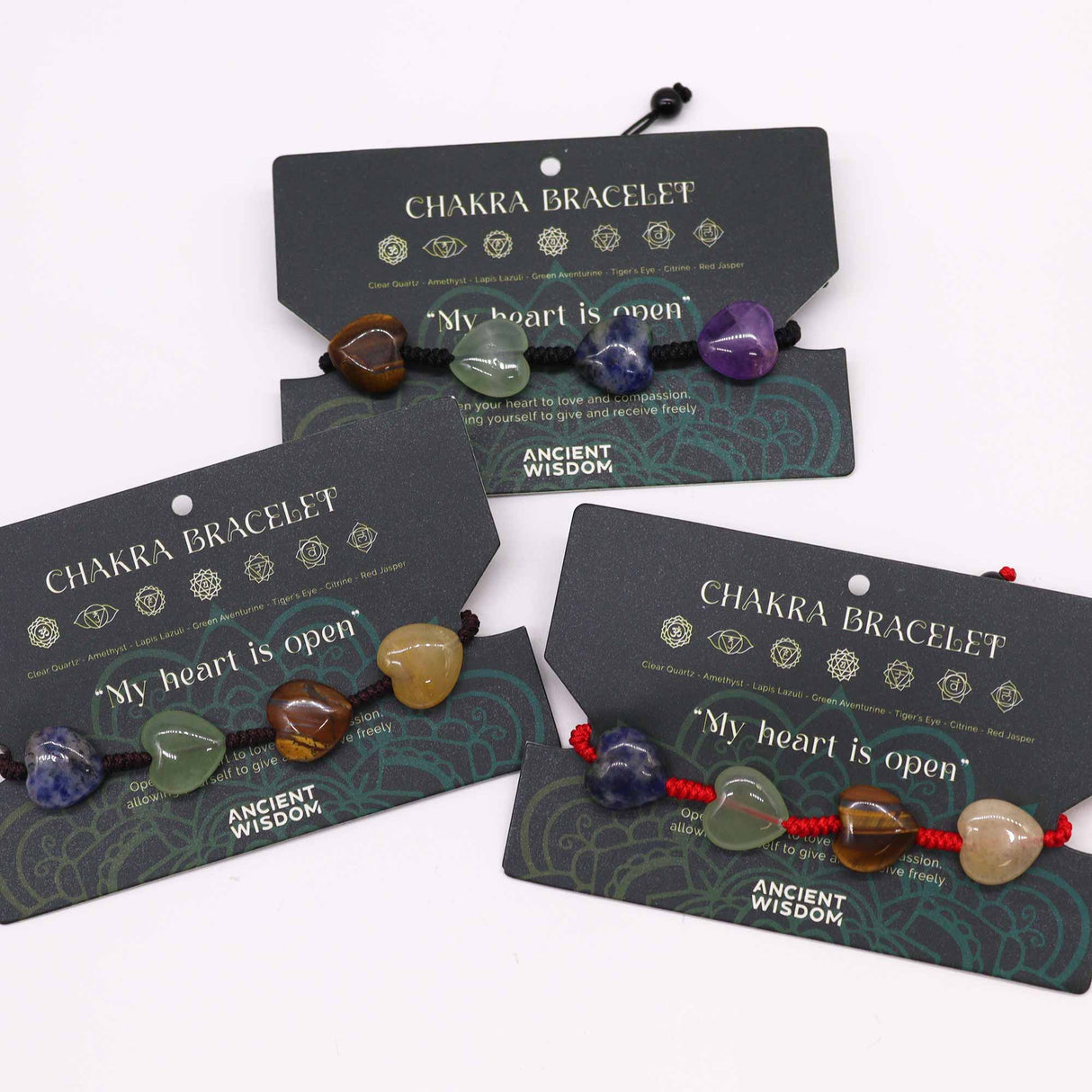 Pulsera de hilo de chakras - Corazones