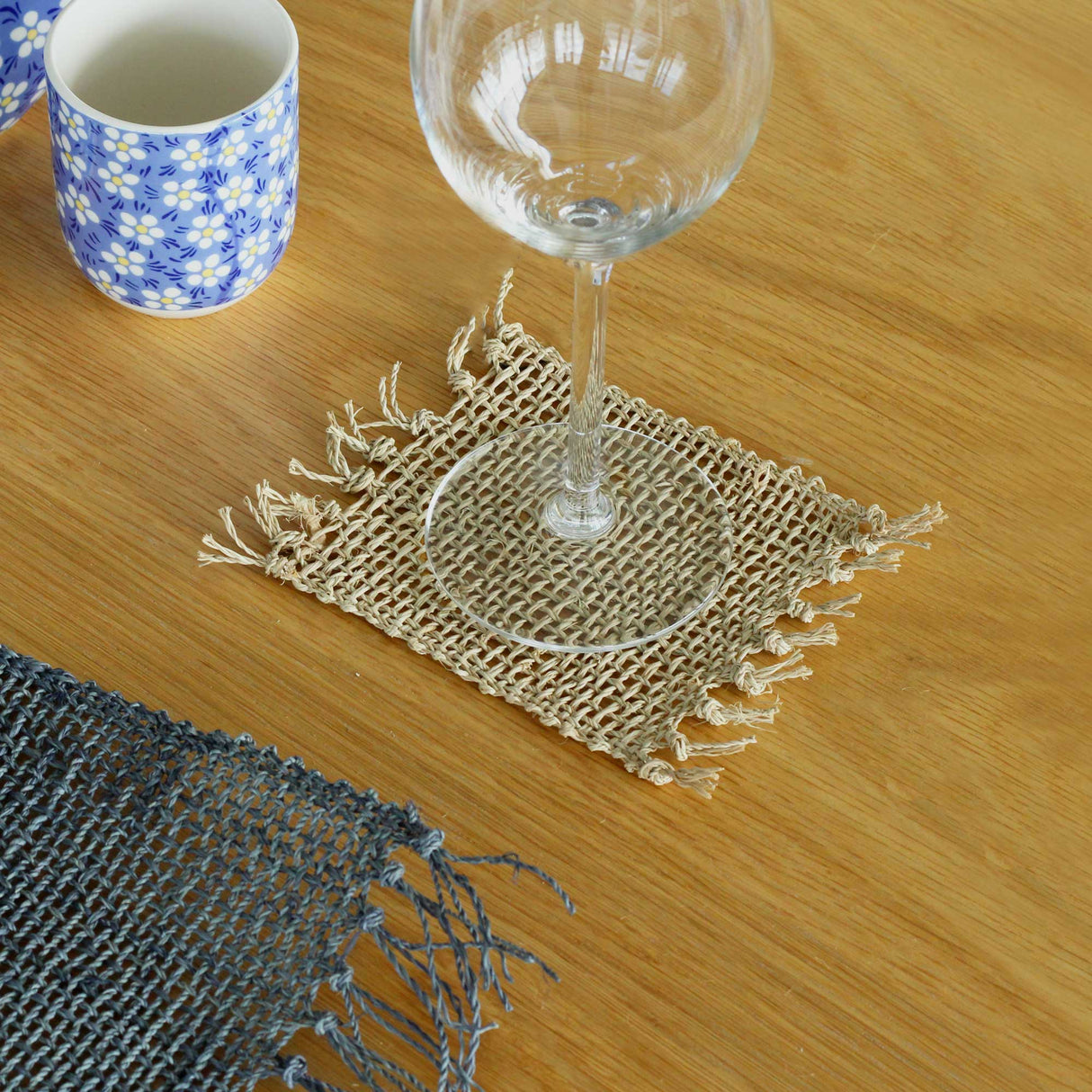 Set of 4 Seagrass Fringe Natural Coasters - Natural