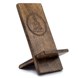 Eco-Friendly Mango Wood Phone Stand with Carved Buddha Design - Decorative and Functional Smartphone Holder