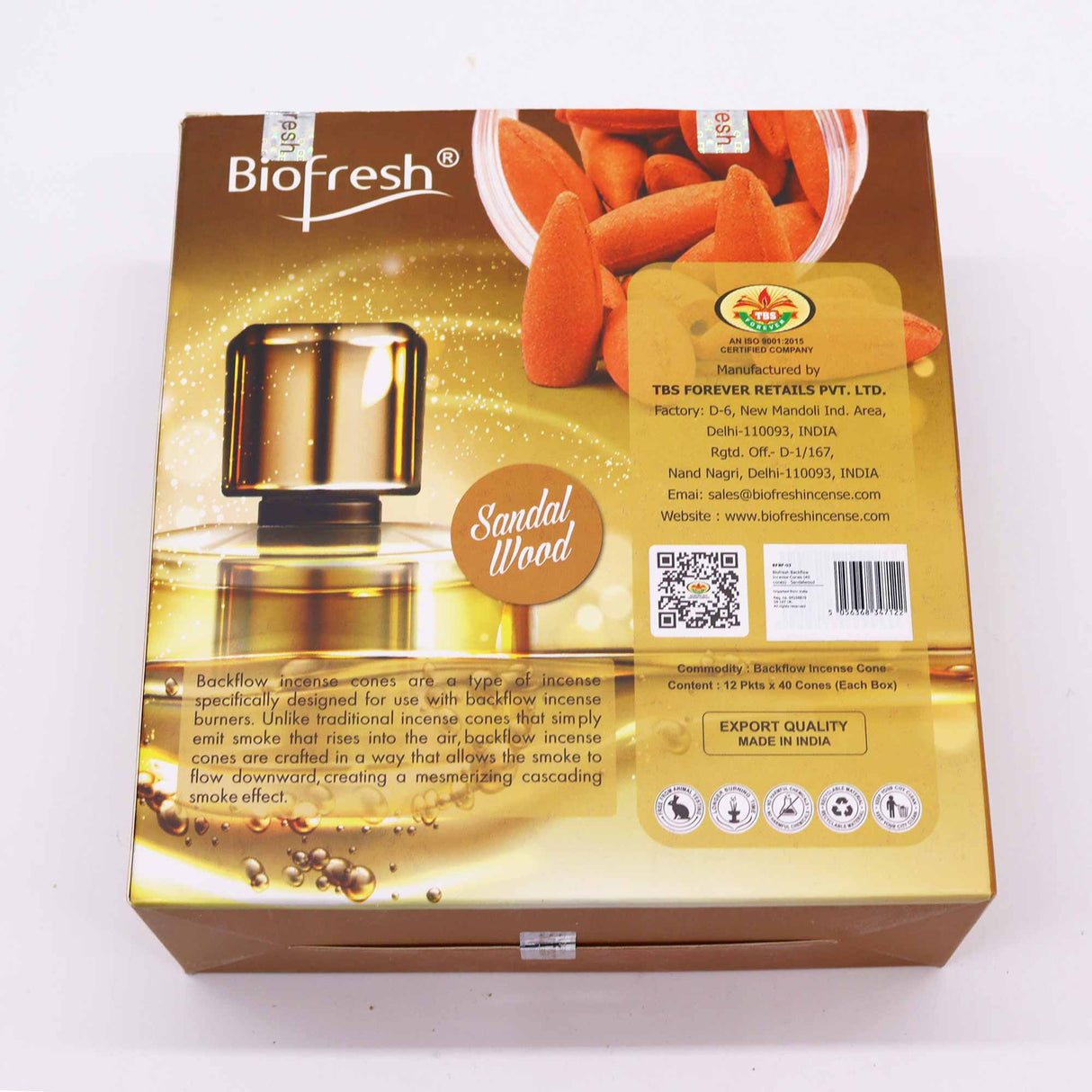 Cones de Incenso de Fluxo Reverso de Sândalo Pack de 40 Biofresh
