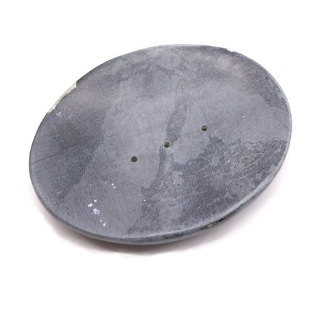 Săpunieră Ovală din Piatră de Săpun Gri cu Găuri de Drenaj 10x12cm