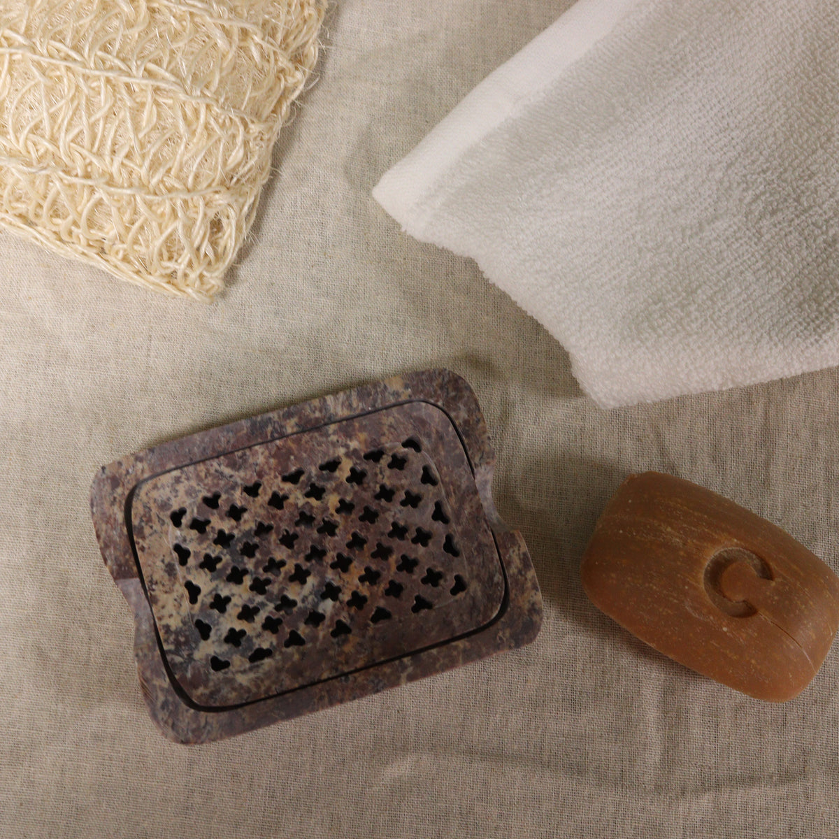 Soapstone Soap Dish With Drainer – Square 11x8cm