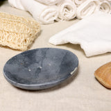 Săpunieră Ovală din Piatră de Săpun Gri cu Găuri de Drenaj 10x12cm