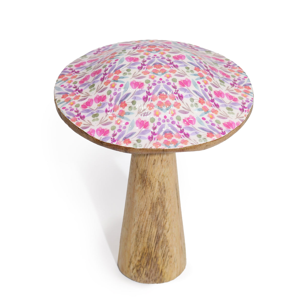 Hand-Painted Wooden Mushroom with Floral Pattern – Elegant Home Décor Accent