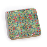 Set of 4 Mediterranean Tile Pattern Square Coasters with Wooden Edges - Colorful Mosaic Design