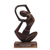 Antique Wooden Yoga Lady Sculpture in Revolved Pose - "Revolve Unwind Flow & Grow" - Abstract Art with Natural Wood Finish