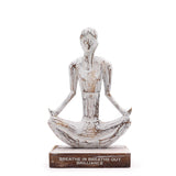 Rustic Whitewash Wooden Yoga Lady Sculpture in Easy Pose with 'Breathe In Breathe Out Brilliance' Inscription - Mindful Home Decor