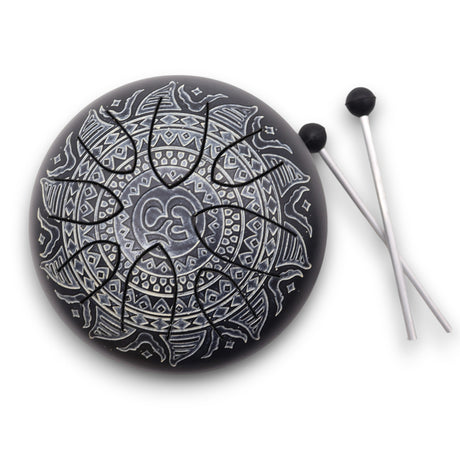 16cm Hapi Drum Om Mandala Engraved Handpan - Decorative Tongue Drum with Mallets for Melodic and Rhythmic Sounds