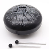 Med Hapi Drum Om Mandala Engraved Steel Tongue Drum - 22x15cm | Black Meditation Instrument with Mallets for Relaxation & Musical Performance