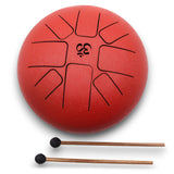 Med Hapi Drum Om Red - 22x16cm Steel Tongue Drum with Mallets - Textured Surface & Circular Tongue Design