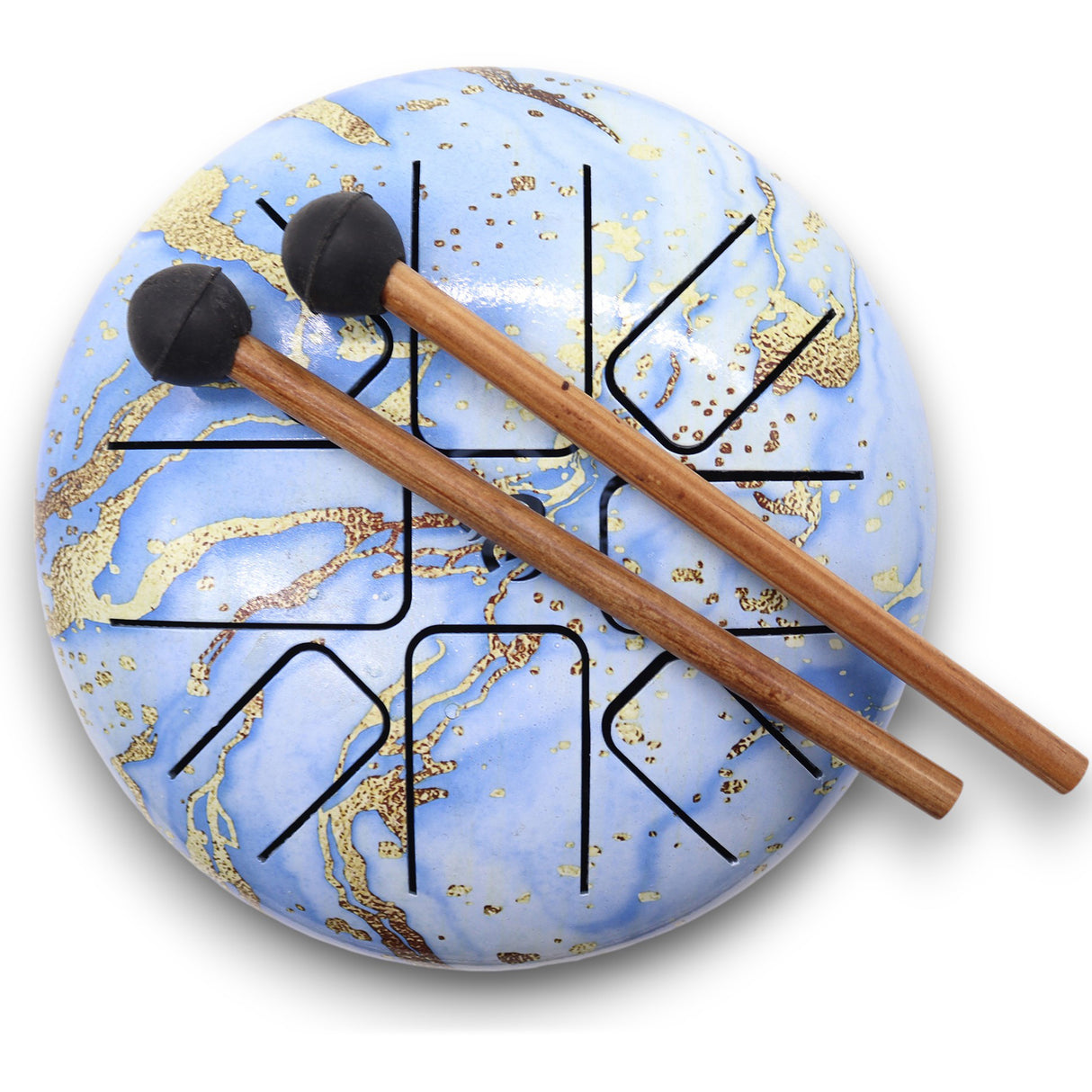 Med Hapi Drum Blue Sky - 17x13cm Tongue Drum with Mallets | Marbled Blue & Gold Percussion Instrument