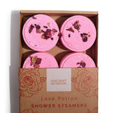 Love Potion Shower Steamers Gift Set - 4 Vegan-Friendly Aromatherapy Steamers with All-Natural Essential Oils - Made in Sheffield, UK