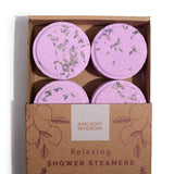 Relaxing Shower Steamers Gift Set - Made in Sheffield, UK | Vegan, Cruelty-Free, All-Natural Essential Oils | Calming Clary Sage, Lemon, Lavender Aroma | Set of 4 by Ancient Wisdom