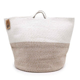 Two-Toned Cotton Rope Laundry & Storage Basket 45x40cm - Beige & White with Handle