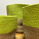 Set of 3 Eco-Friendly Cotton Rope Storage Baskets - Pistachio Green and Natural Jute, Made in India by Ancient Wisdom