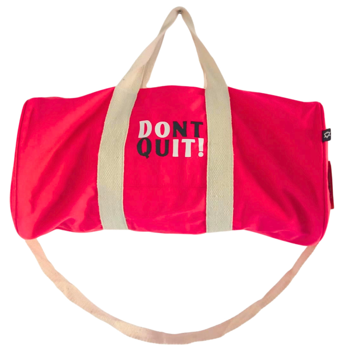 Motivational 'Don't Quit' Cherry Pink Gym Duffel Bag with Beige Straps - Perfect for Fitness and Travel