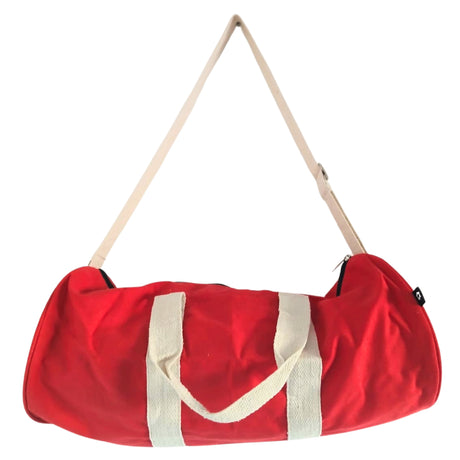 Durable Maroon Duffel Gym Bag with White Handles and Shoulder Strap - Perfect for Travel and Fitness