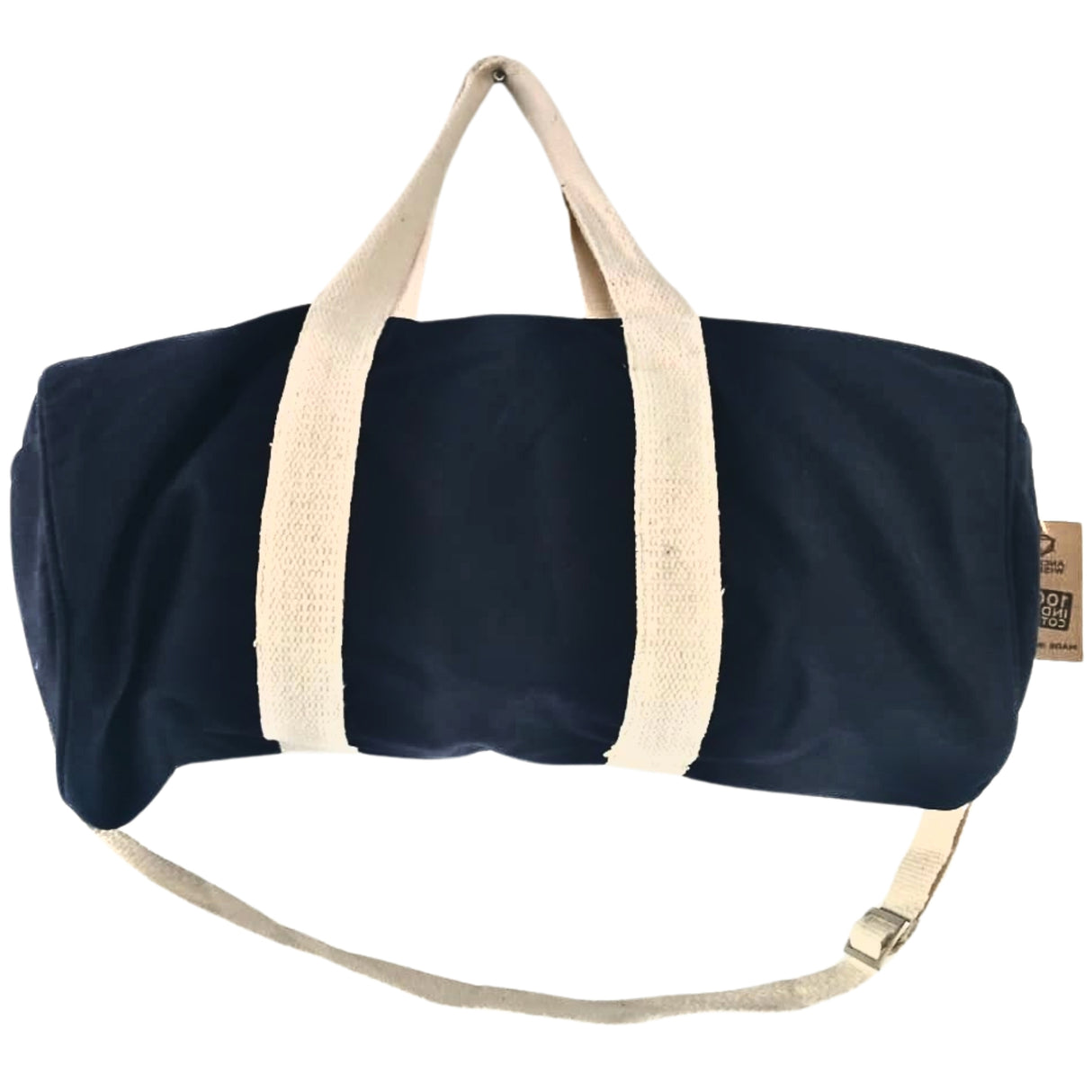 Navy Blue Duffel Gym Bag with Adjustable Strap and Light-Colored Handles - Perfect for Travel and Fitness