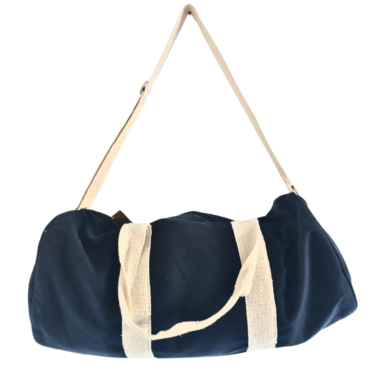 Navy Blue Duffel Gym Bag with Adjustable Strap and Light-Colored Handles - Perfect for Travel and Fitness