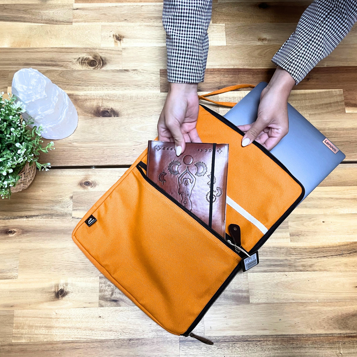 Stylish Orange Canvas Travel Laptop Pouch with Quick Access Design and Extra Pocket