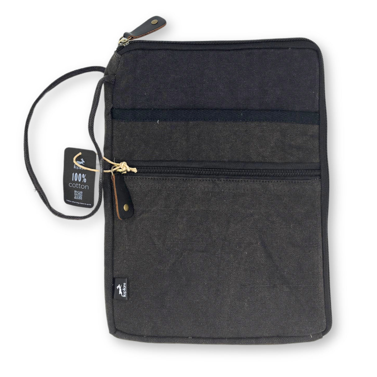 Charcoal Stonewash Travel Laptop Pouch with Quick Access Design and Extra Side Pocket - Slim, Portable, and 100% Cotton Organizer