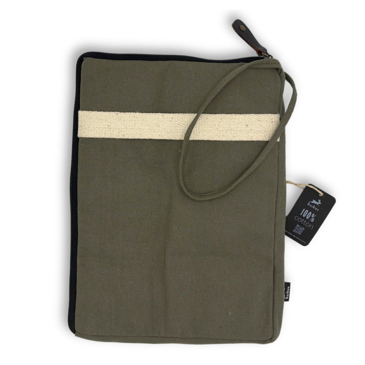 Olive Canvas Travel Laptop Pouch with Quick Access Design and Extra Storage