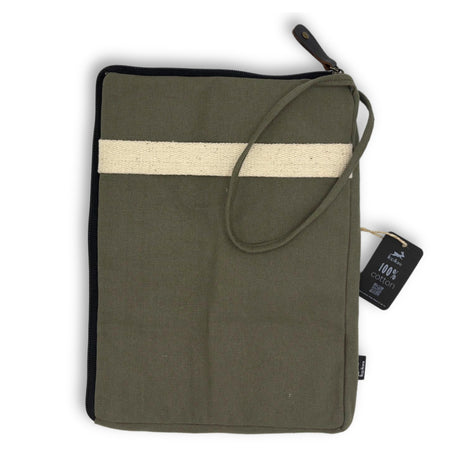 Olive Canvas Tablet Pouch with Quick Access Design and Extra Side Pocket - Slim, Portable, and Stylish Organizer for On-the-Go Lifestyles