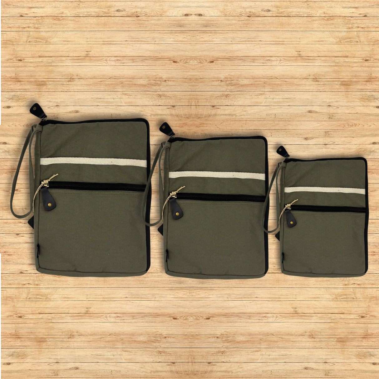 Olive Canvas Large Laptop Pouch with Quick Access Design and Extra Side Pocket