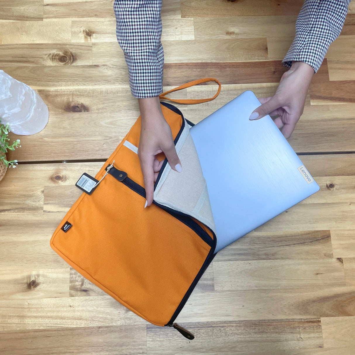 Stylish Orange Canvas Laptop Pouch with Quick Access Design and Extra Storage