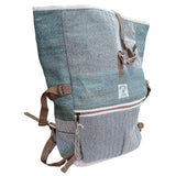 Eco-Friendly Hemp Trekking Roll-Top Backpack in Sage Green with Herringbone Pattern - Handmade in Nepal