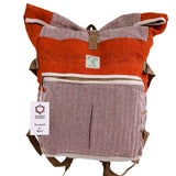 Handmade Hemp Trekking Rolling Backpack in Sunset Orange with Herringbone Pattern - Eco-Friendly and Artisanal Design from Nepal