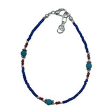 Handcrafted Nepalese Blue Onyx Beaded Bracelet with Turquoise and Silver Accents - Adjustable Size