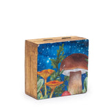 Emaliowane kwadratowe pudełko z motywem grzyba, morski 10x10x4,2 cm