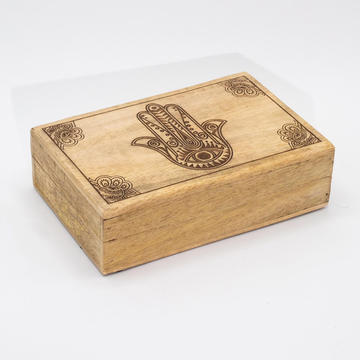 Rektangulär ask Hamsa svart graverad 21,5x14x6,3cm