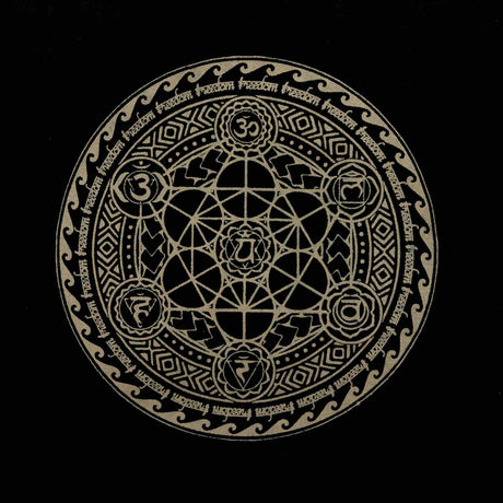 Geantă oversized din pânză stonewashed ciocolatiu, Mandala aurie