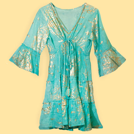 Robe imprimé corail turquoise or nomade