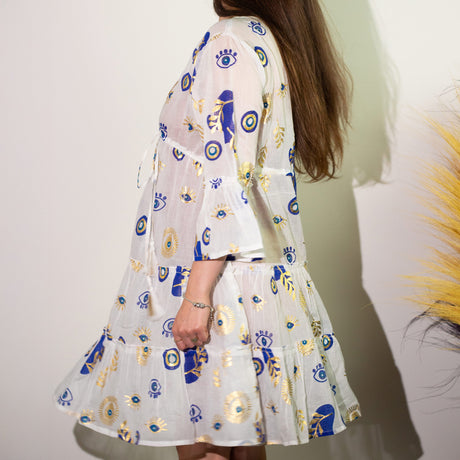Robe œil maléfique – blanc bleu or L/XL