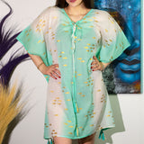 Kaftan vit turkos guld fiskmönster one size