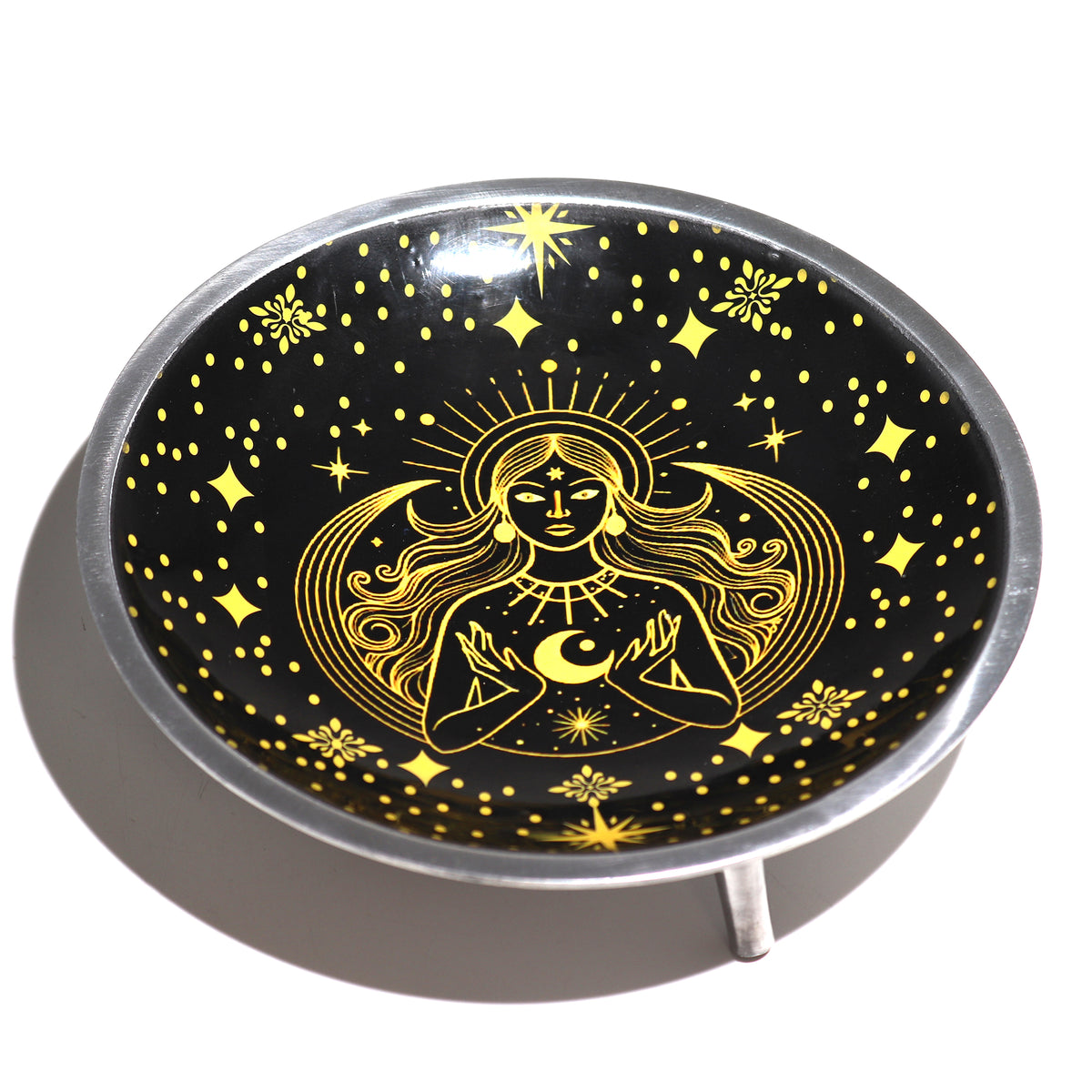 Offering Plate Black Enameled Tripod Gold Goddess