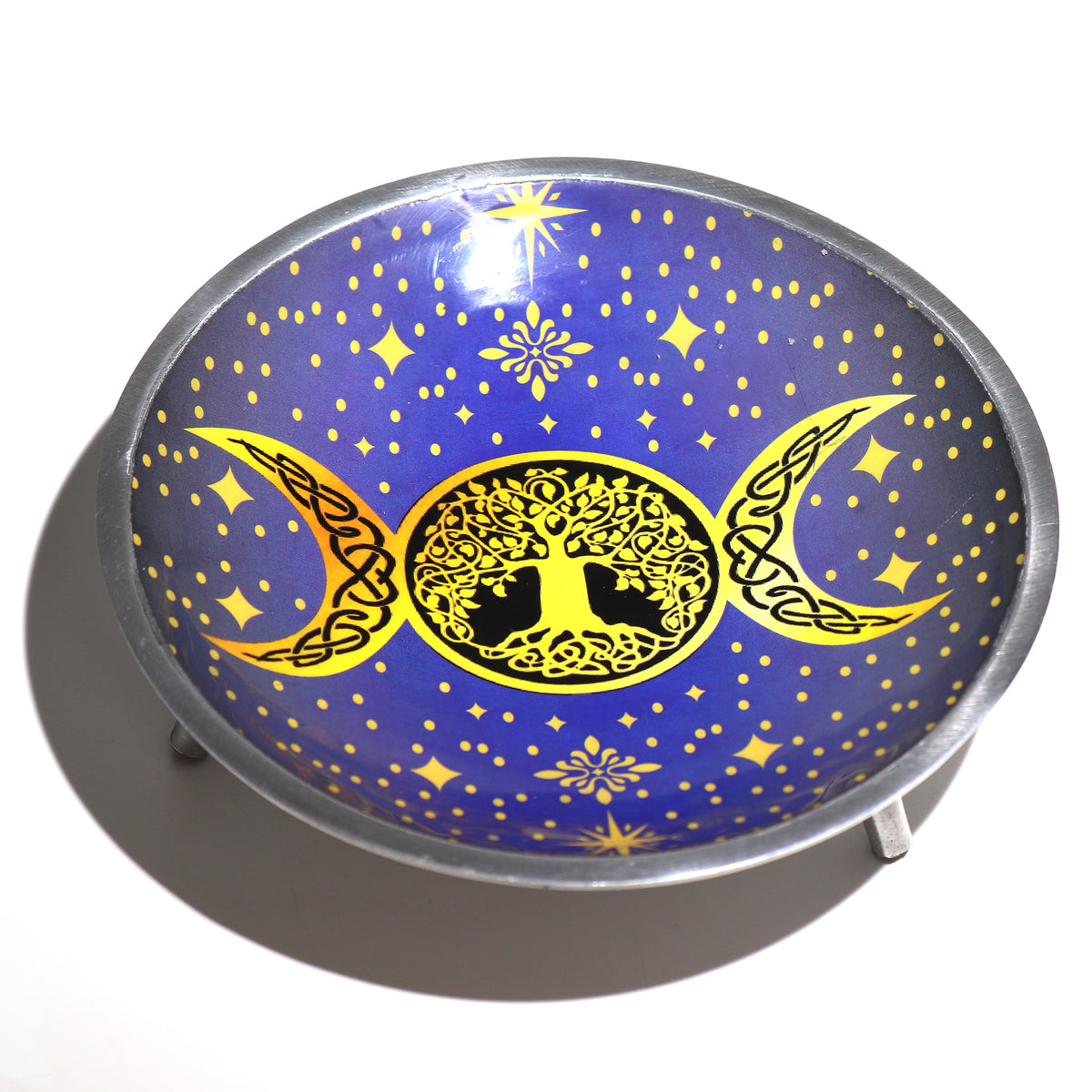 Altar Offering Plate Enameled Purple Triple Moon Three-Legged
