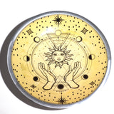 Altar Offering Plate Enameled Tripod Sun and Hands